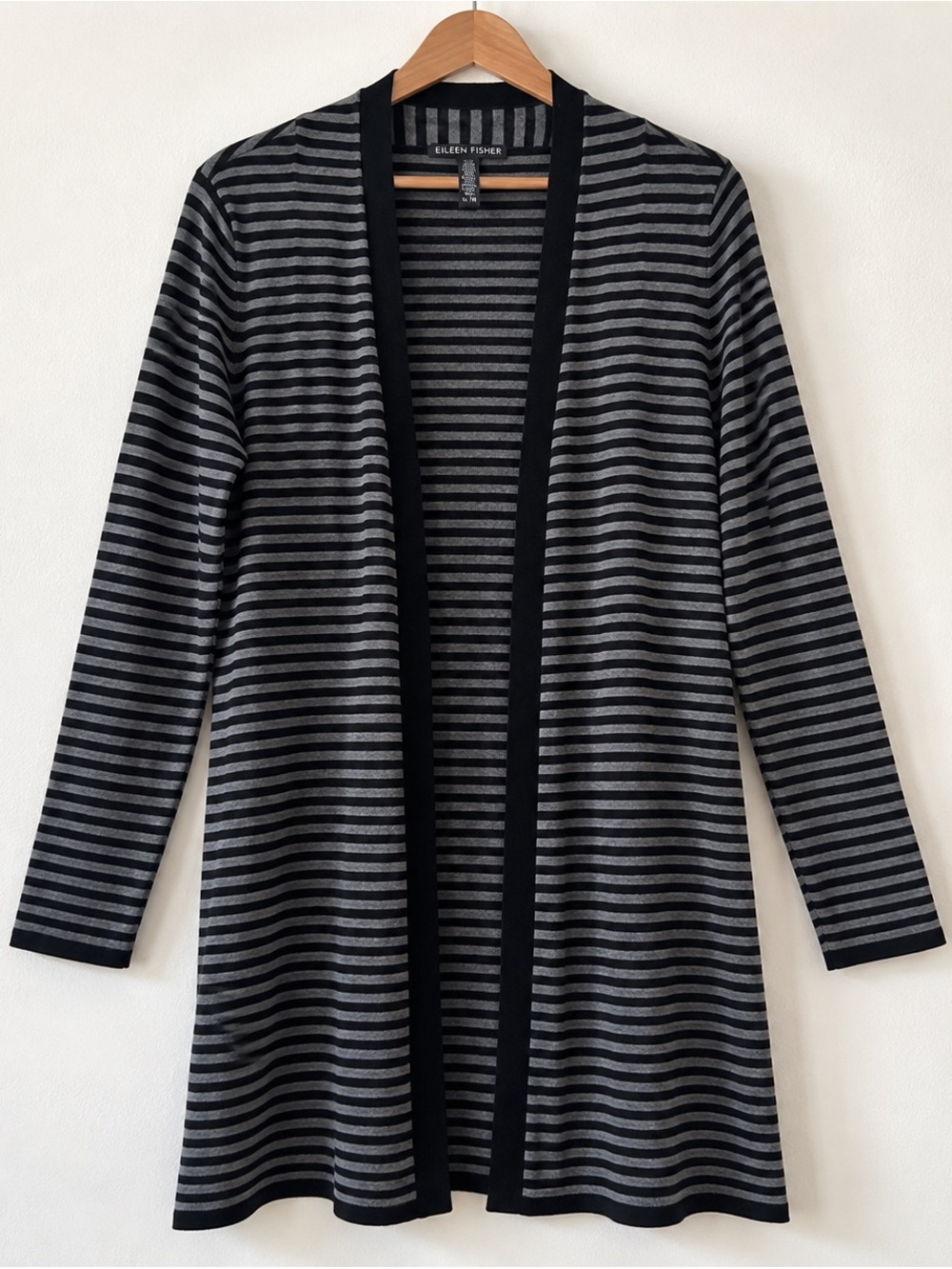 Eileen Fisher Merino Wool Long Cardigan XL Striped Minimalist Layering
